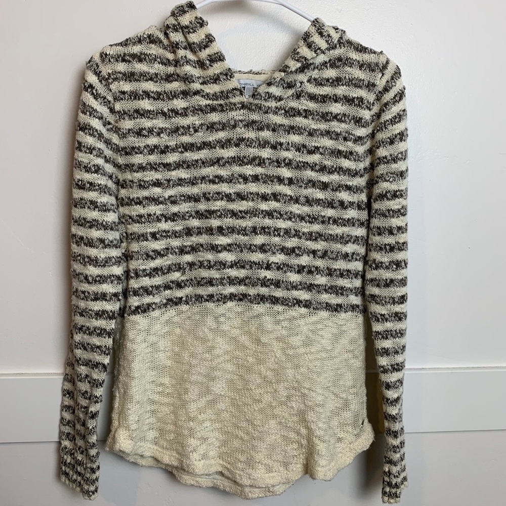 O'Neill Cream & Gray Striped Margery Sweater Hoodie